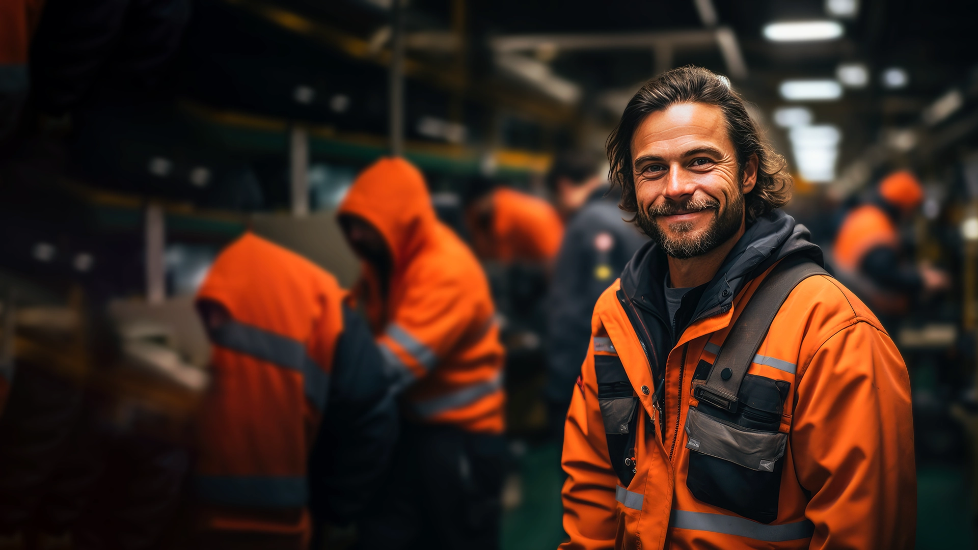 Mechaniker mit orangefarbener Weste in Halle